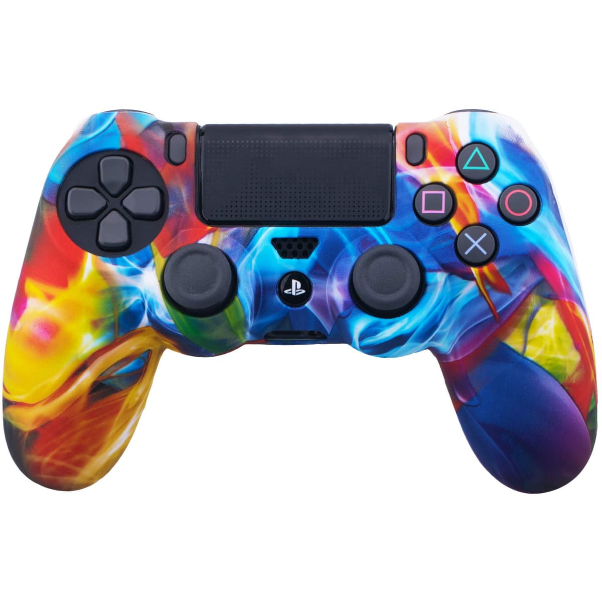YoRHa Water Transfer Printing Camouflage Silicone Cover Skin Case for PS4/Slim/Pro Controller x 1(Colourful Stream) with Thumb Grips x 10 — view 2