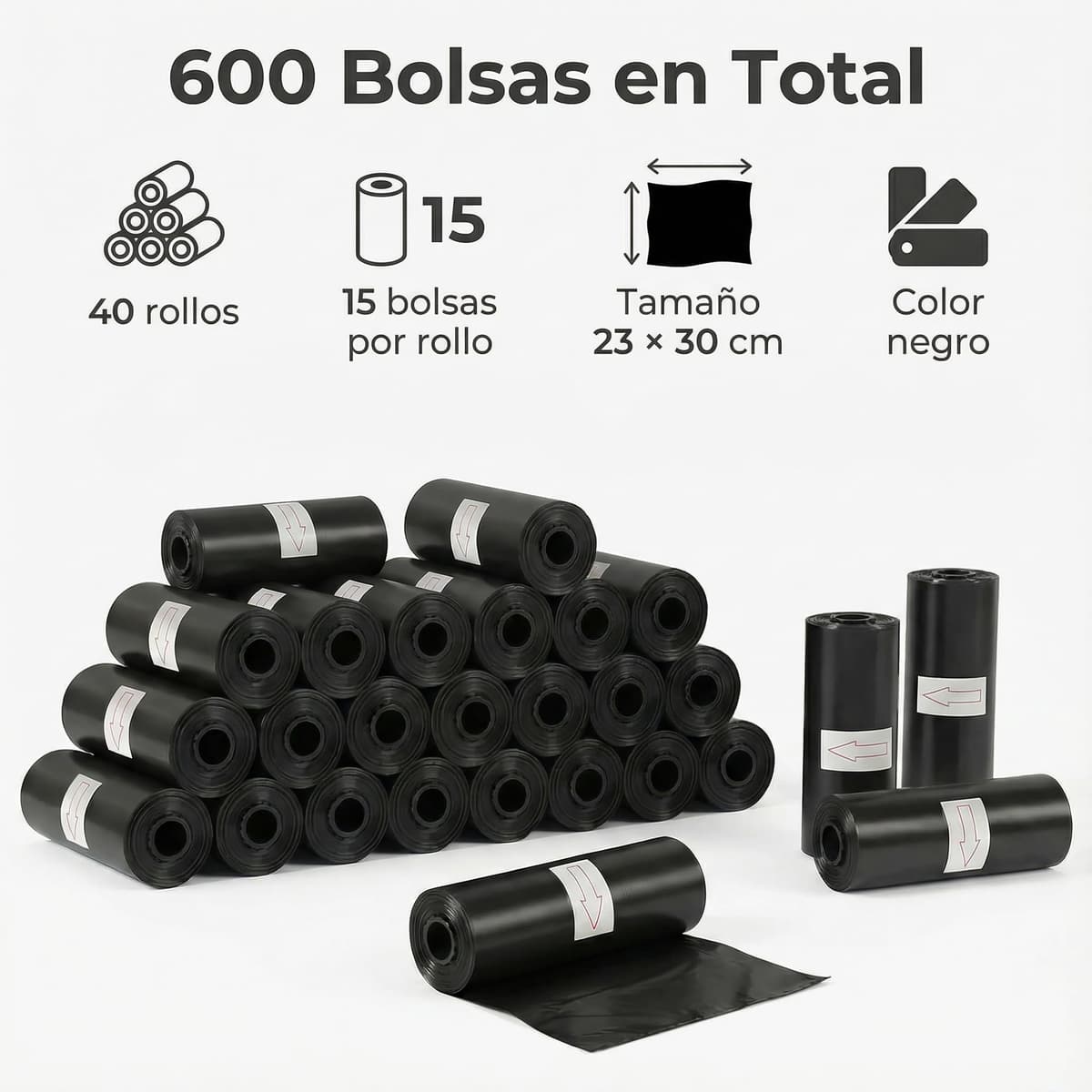 H HANSEL HOME Bolsas Caca Perro 600 Bolsas – 40 Rollos de Bolsas para Excrementos de Mascotas, Tamaño Grande 23×30 cm, Color Negro — view 2
