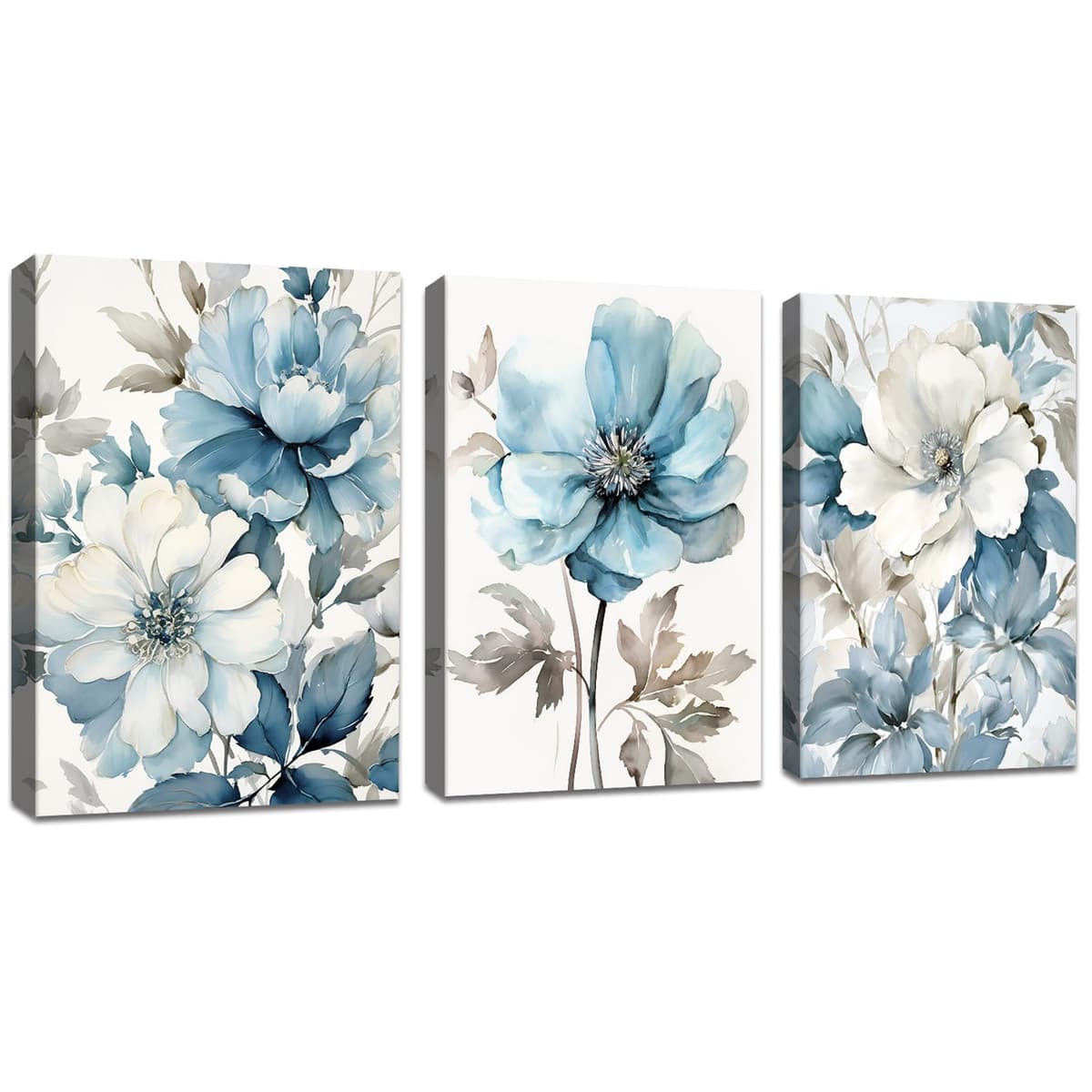 3Pcs Blue Grey Zen Canvas Wall Art, White Lotus Flowers Butterfly Meditation Spiritual Wall Paintings White Lotus Blooming on Stones in Lake Wall Pictures Room Decor for Yoga Spa Room Decor 30x40cmx3 — view 18