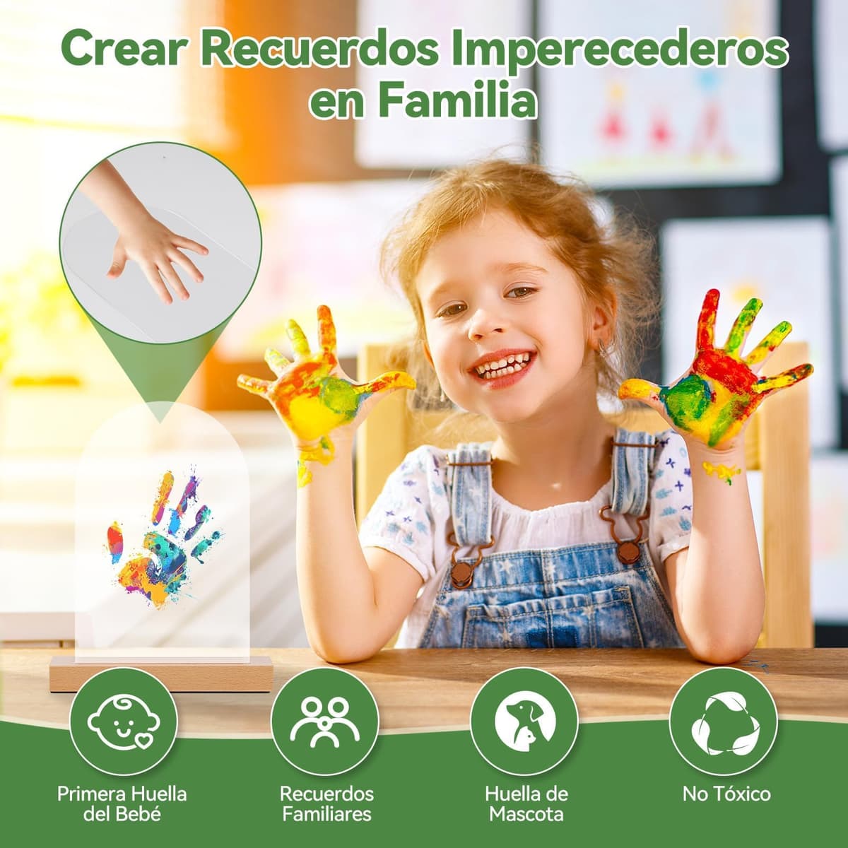 Nabance Kit de Marcos para Huellas Ovaladas con Luz LED(4 Huellas), Set Marco de Huellas Bebe Recien Nacido y Toda la Familia, Recuerdos Familiares DIY, Regalo de Bautizo Niño/Día de la Madre/Navidad — view 2