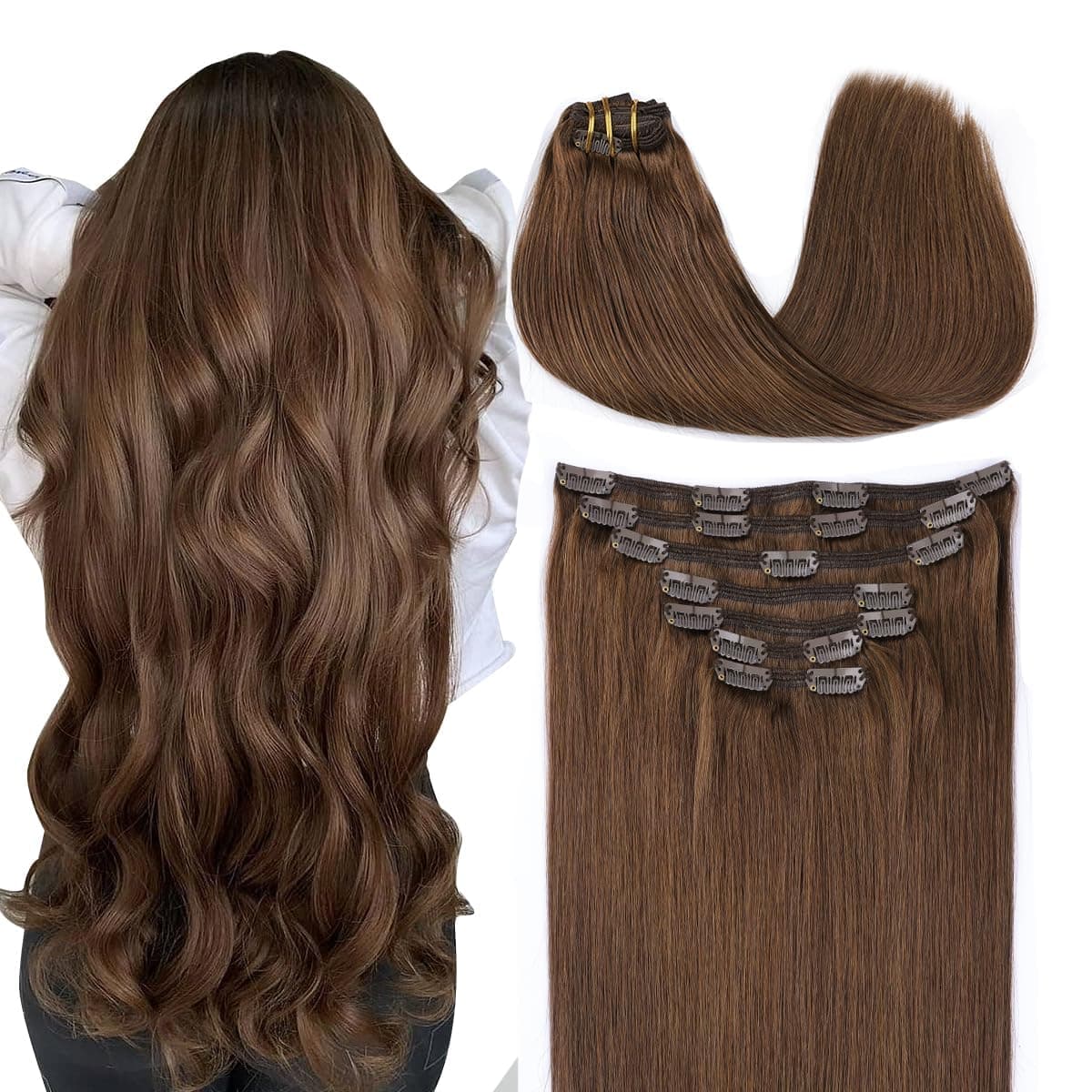 SURNEL Extensiones Clip Pelo Natural 100g 35cm 6 Piezas Castaño Chocolate Extensiones De Clip De Humano Real Extensiones Pelo Natural Remy (C#4-35cm) — view 16
