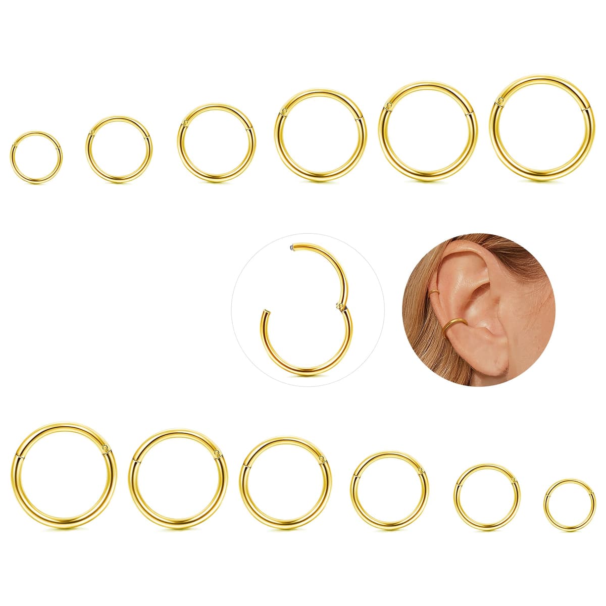 YADOCA 12 Pcs Acero Quirúrgico Piercings Nariz Septum Piercing 16G Segmento Anillo Cuerpo Piercing Nariz Aro Labio Anillos Cartílago Concha Helix Pendientes para Mujeres Hombres 6-16mm — view 8