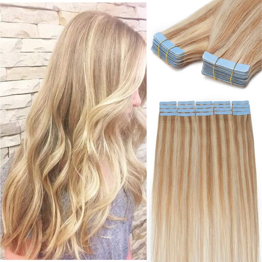 12"(30cm) SEGO 10PCS Extensiones Adhesivas Naturales Pelo Humano sin Clip [#4/27 Castaño Chocolate/Rubio Oscuro] Cabello 100% Remy Liso Balayage Tape in Human Hair (20g) — view 33