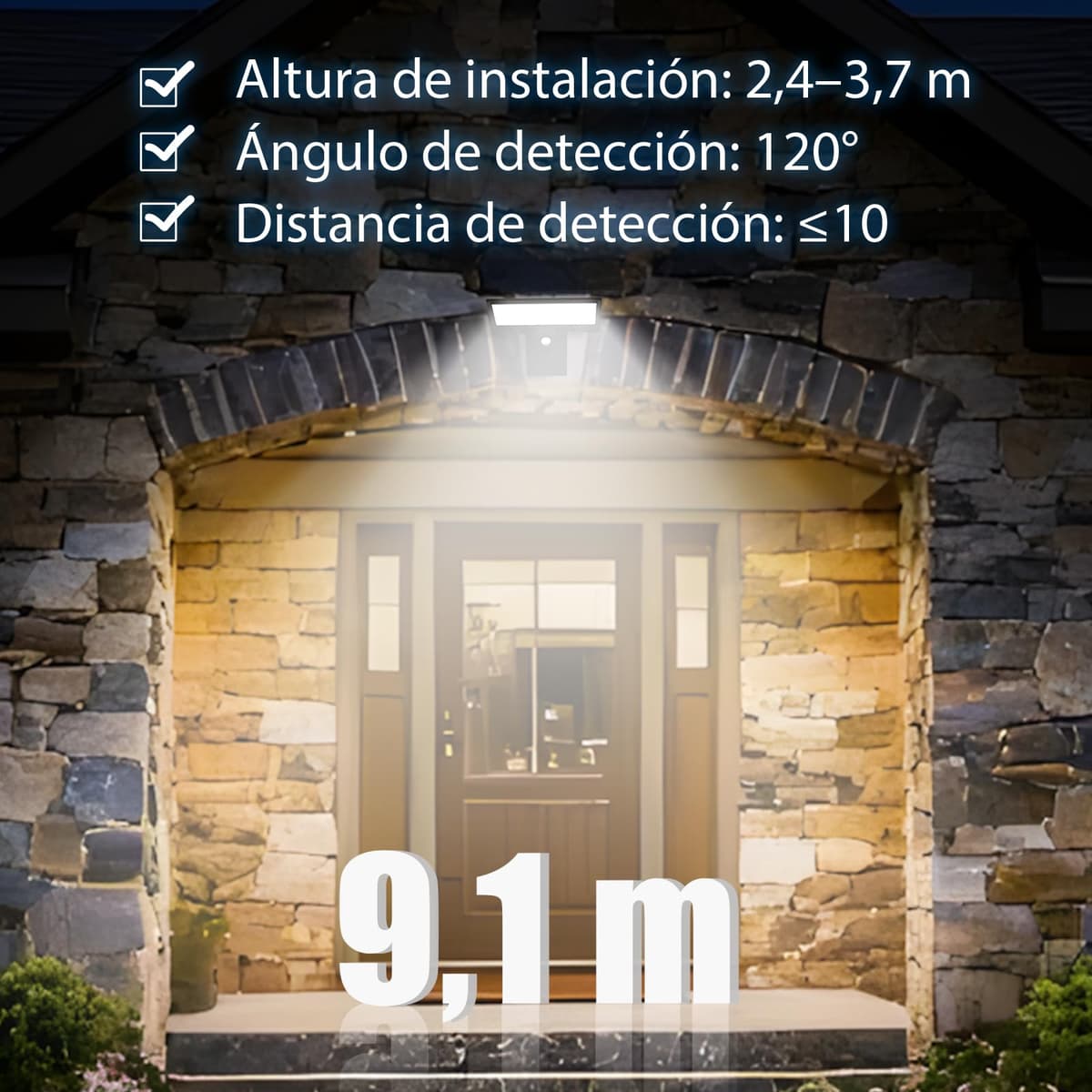 JESLED Luz Solar Exterior, 2 Paquete 90 LED, Foco Potente con Sensor de Movimiento, Impermeable con 4 Modos Inteligentes para Jardín, Patio, Camino, Escalera — view 7