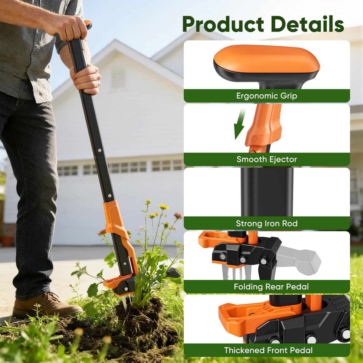 Weed Puller with 60L Garden Bag, Length 100cm, with 4 Strong Claws, Garden Tool for Lawn, Patio, Garden — view 8