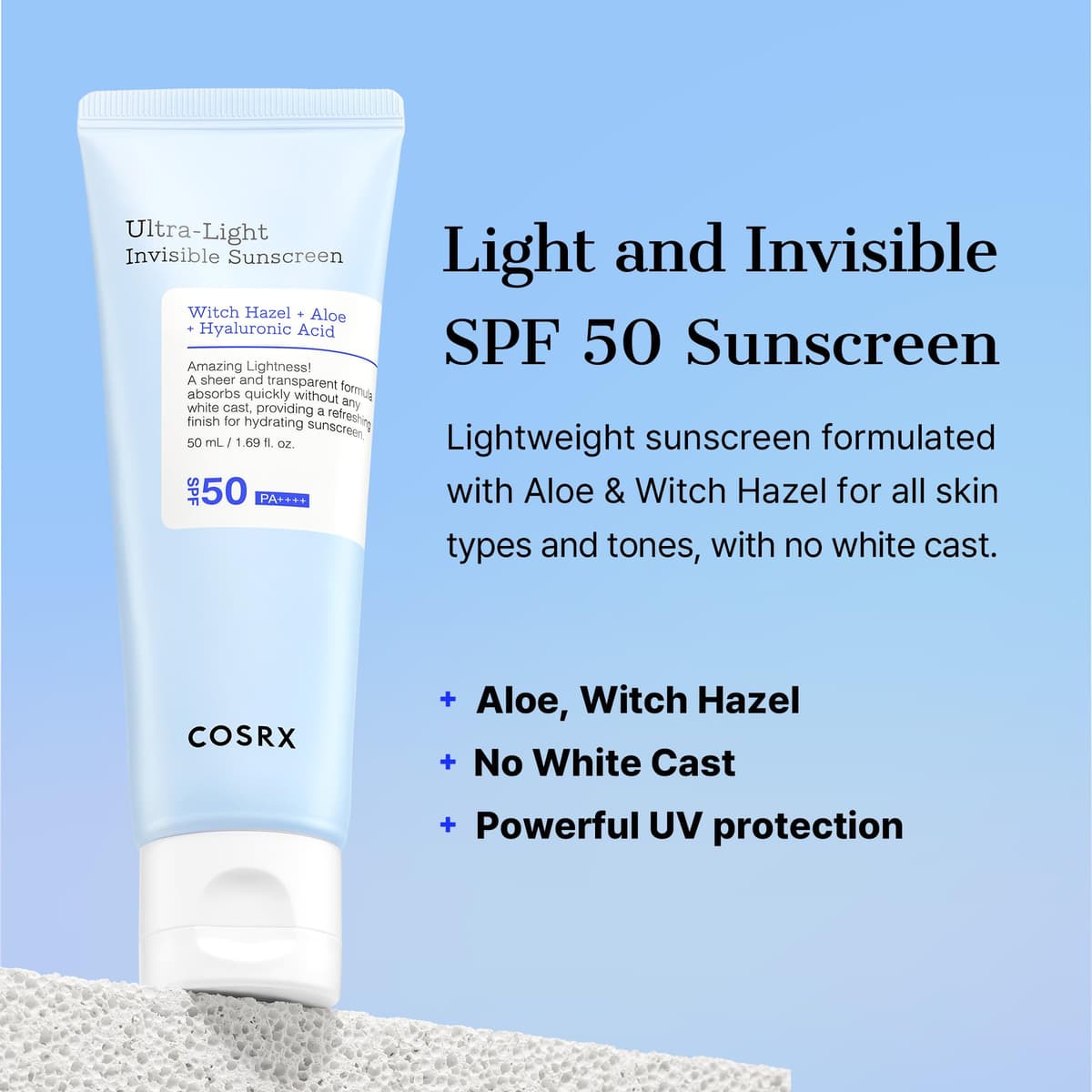 COSRX Ultra-Light Invisible Sunscreen SPF 50 Face Moisturiser, PA++++ Korean Sunscreen, Non Oily Sun Cream, UVA/UVB Protection, Daily Hydrating Sun Lotion, No White Cast 50ml — view 3