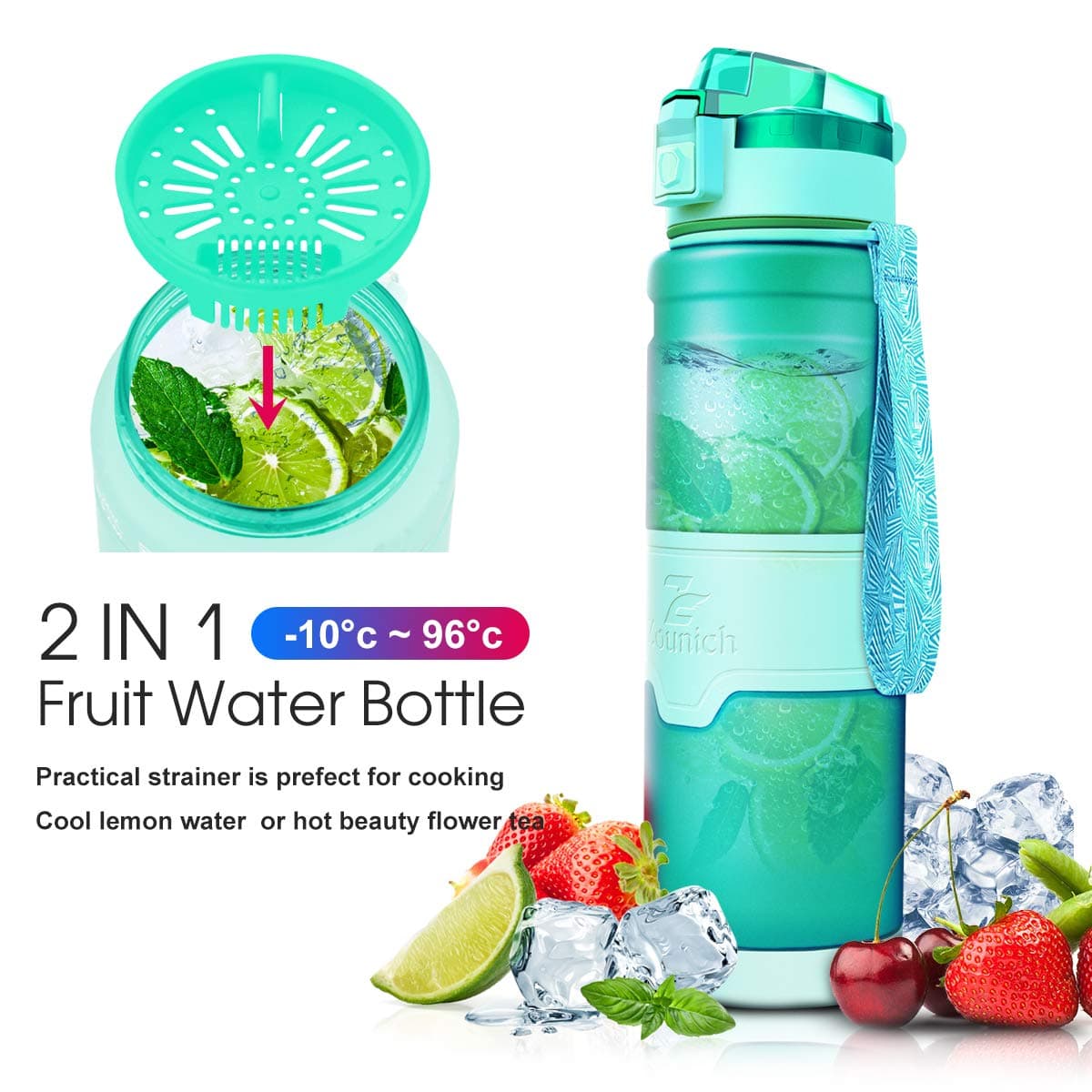 ZOUNICH Botella Agua Deporte Botellas Agua Niños sin BPA, Reutilizable Tritan Plástico Ecologica con Filtro, 400ml/500ml700ml/1l, Cantimploras para Gimnasio, Bicicleta, Colegio, Oficina, Viajes — view 5