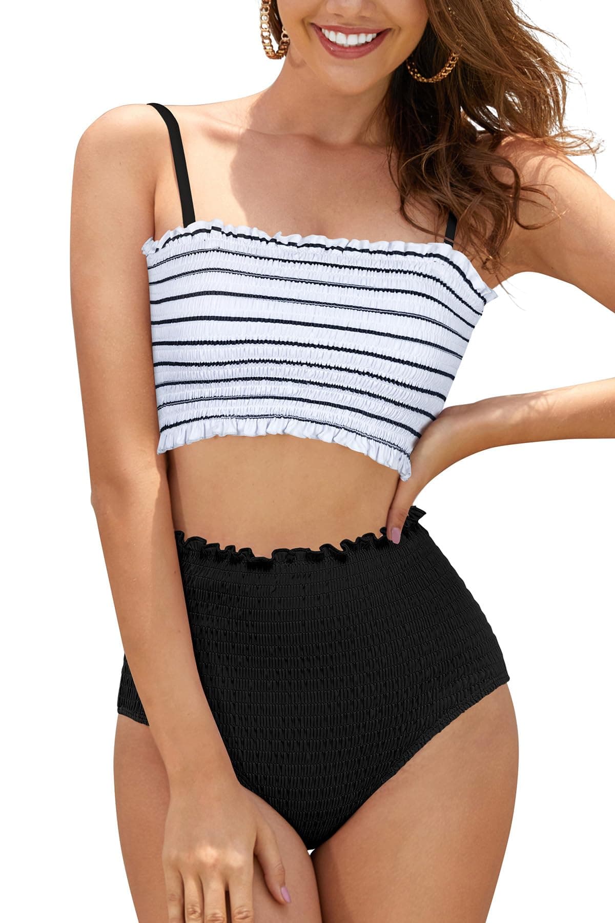 SHEKINI Traje de Baño para Mujer Elegante Ruched Bikini Falda Corta Incorporada Pantalones de Bikini Deportivo Verano Falda de Baño con Cordón de Playa — view 13