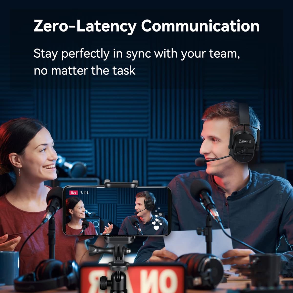 cametv Kuminik8 Wireless Intercom Headset System with Noise Cancellation, 1500ft Team Communication Group Talk, Zero Delay Mute Function Single-Ear Headset Film Production Stage Sport Event 4 Users — view 4