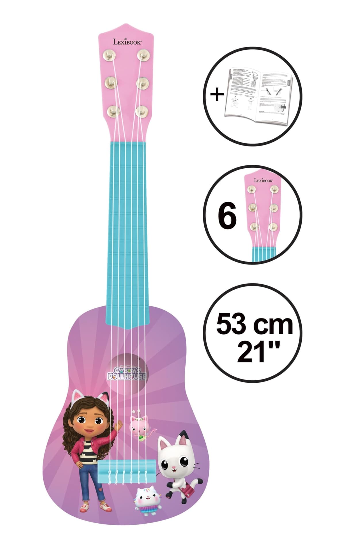 Lexibook, Gabby's Dollhouse, Mi Primera Guitarra para niños, 6 Cuerdas de Nylon, 53 cm, Guía incluida, Rosa, K200GDHLXB — view 2