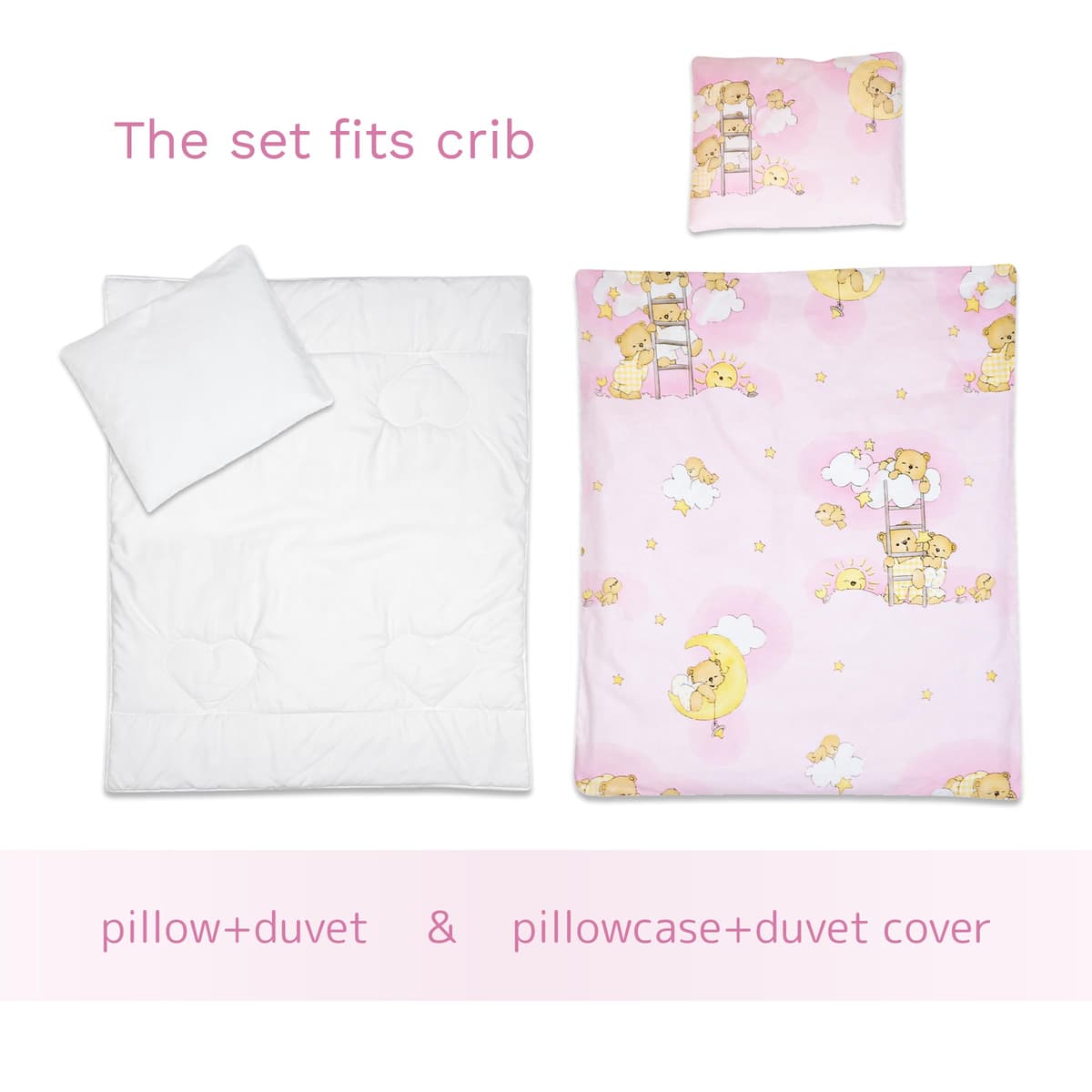 Baby Comfort 4 Piece Duvet Pillow Duvet Cover Pillowcase 80x70 cm Bedding Set 12M+ (Ladders Pink) — view 2