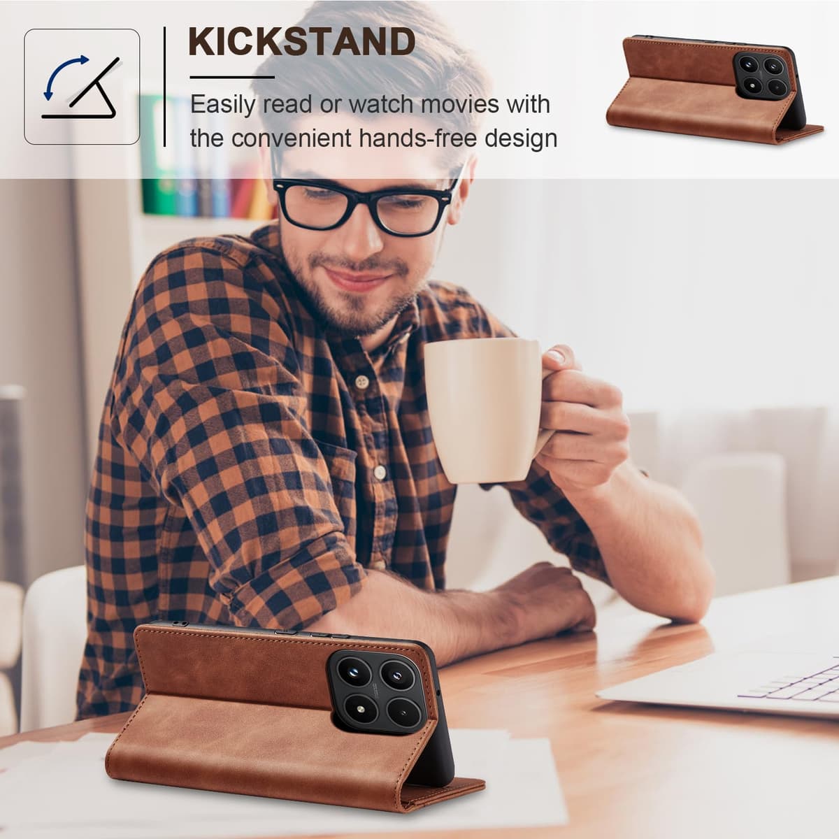 Jasonyu Funda para Xiaomi 17,Cuero PU Carcasa,Tipo Libro Flip Case con Tarjetas y Cartera,Soporte Plegable,Cierre magnético,Capa (Marrón) — view 5