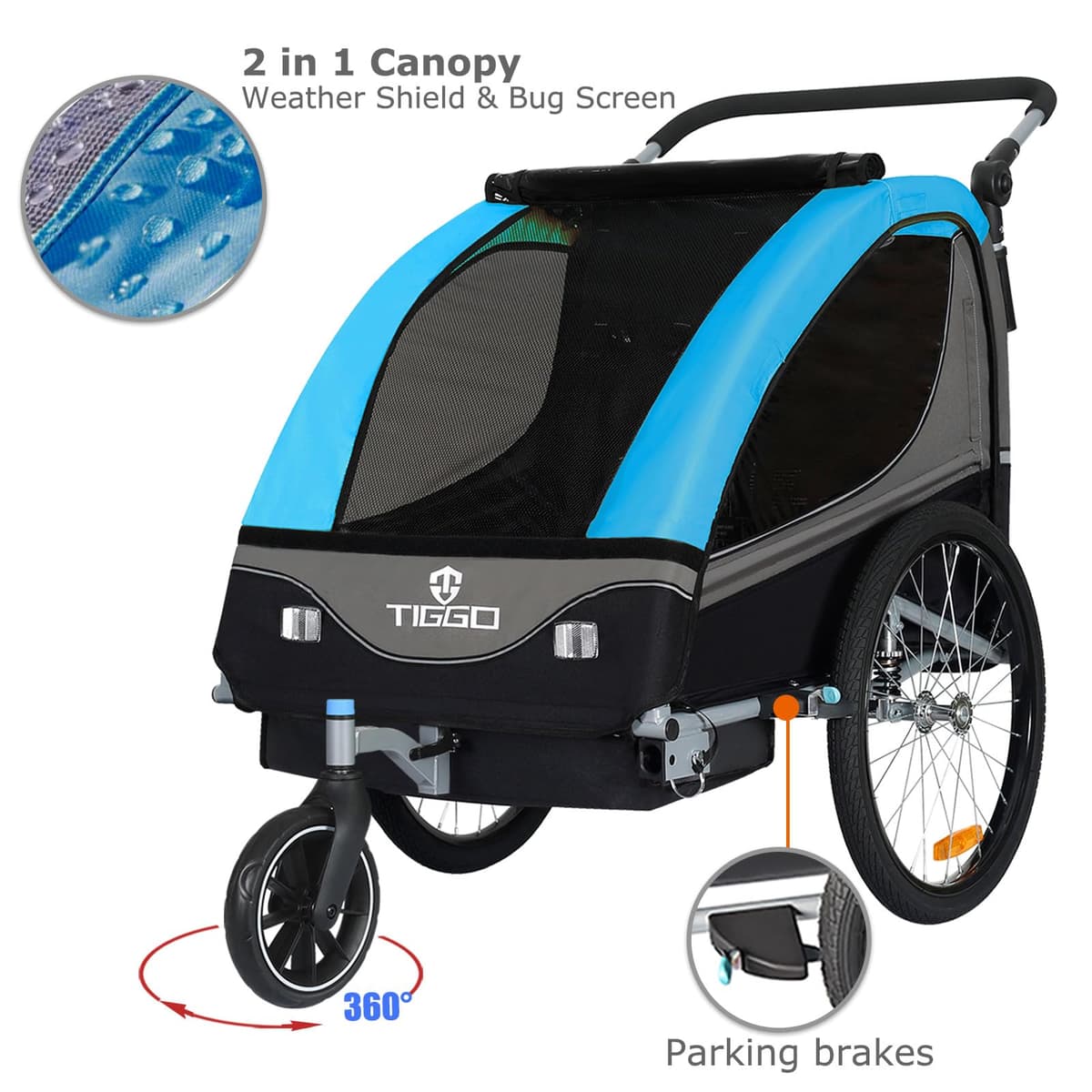 Tiggo S2 - Remolque infantil con suspensión para jogger 2 en 1, para niños, para bicicleta, giratorio 360° — view 3