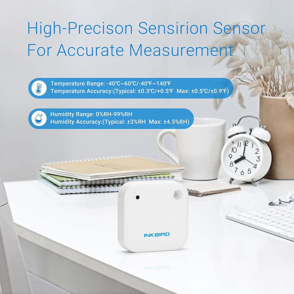 Inkbird Wireless Thermometer Hygrometer Bluetooth Humidity Temperature Sensor Data Logger with Waterproof & Cold Resistance for Greenhouse Reptile, Baby Room, Fridge — view 5