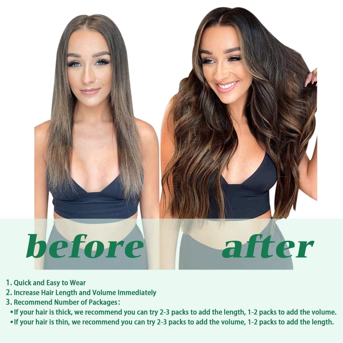 GOO GOO Clip in Hair Extensions Human Hair, 18inch 150g 9Pcs, #2 Dark Brown, Hair extensions for women, Human Hair Extensions Clip in — view 340