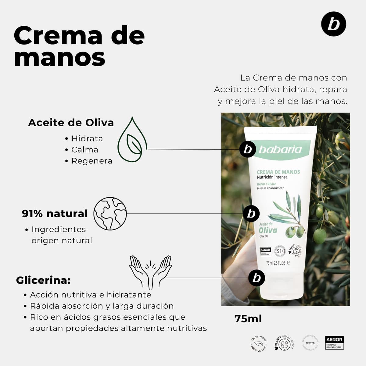 Babaria - Crema Manos Agrietadas y Secas | Crema Manos Reparadora con Aceite de Oliva | Crema Sabañones | Crema de Manos Working Hands — view 2