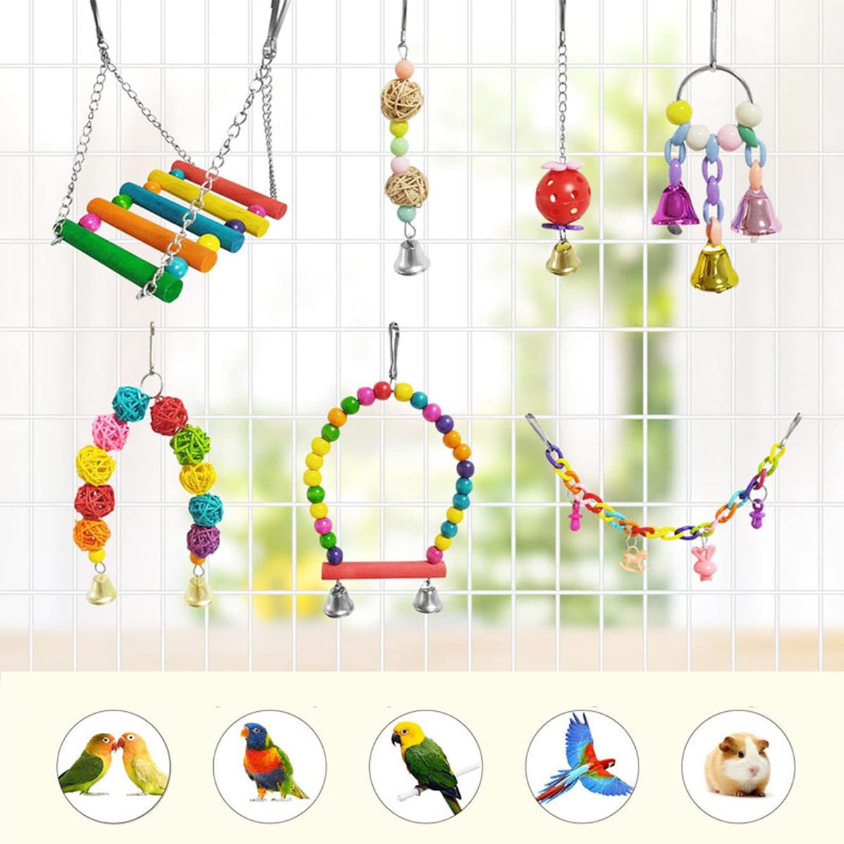 Aircris Allazone 17 Juguetes para pájaros, Juguetes de mascar para pájaros, Juguete para Colgar para Loro, Juguete de Entrenamiento de pájaro para Loro, calopsita, conuras, Independientes, pinzones — view 4