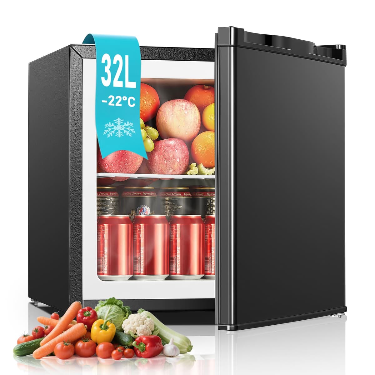 FOHERE Mini Freezer With Fridge, 33 Litre Capacity - For Counter Tops - 4* Rating - Adjustable Temperature and Removable Wire Shelf for Bedrooms, Home,Apartment, Office