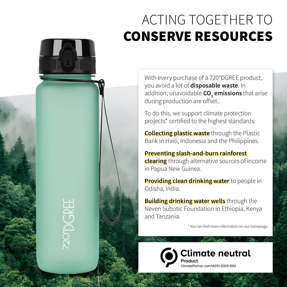 720°DGREE Botella Agua 1 Litro “uberBottle“ - Tamiz-Fruta, softTouch - Sin BPA, Prueba de Fugas, Reutilizable - Cantimplora, Water Bottle ideal para Deporte, Fitness, Gimnasio, Senderismo, Ciclismo — view 5