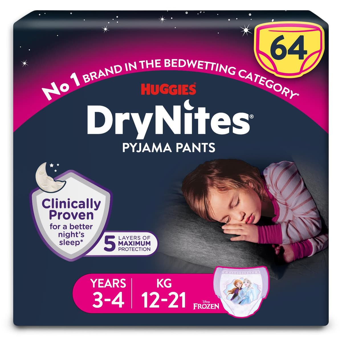 HUGGIES DryNites Pyjama Pants, Girl's 4-7 Years (17-30KG), 30 x Bedwetting Pants, Up to 100% Leak Free Nights — view 9