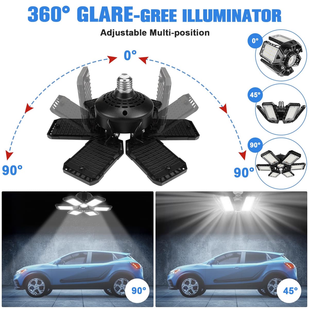 LED Garage Lights Bulb 2 Pack 180W 18000LM 6500K Led Shop Light with 6 Plus 1 Deformable Panels Basement Barn Ceiling Lights for E26/E27 — view 2