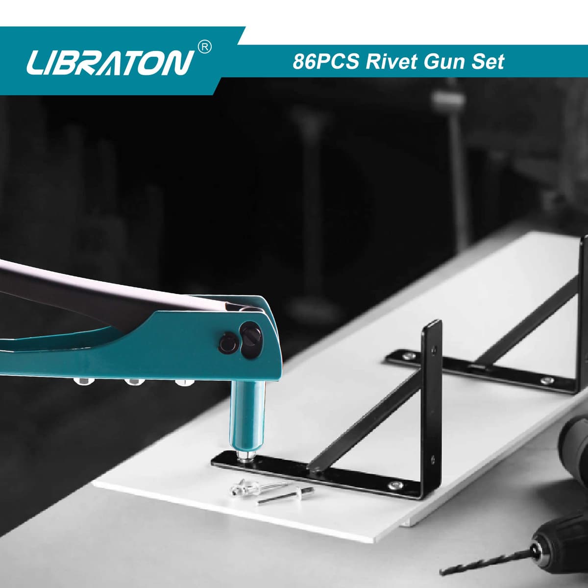 Libraton Remachadora Manual de 80 Piezas, Pistola de Remaches con Remaches de 4 Tamaños HSS Brocas, Herramienta Remachadora Profesional para Automoción, Ferrocarriles, Muebles, Instrumentos — view 6