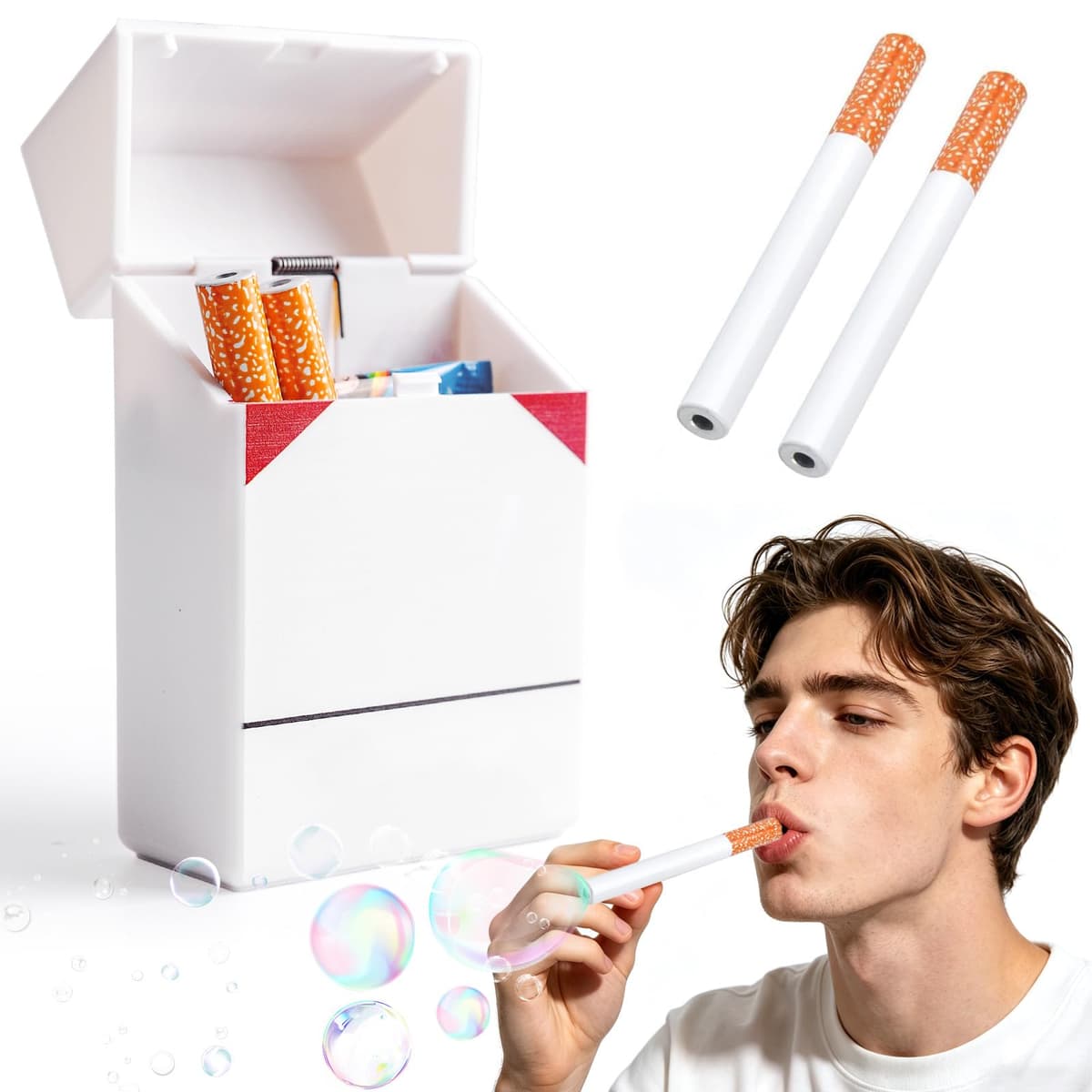 Cigarro Burbujas, Realista Cigarrillos de Burbujas para Mujeres y Hombres, Bubble Cigarette | Soplador de Burbujas con 1 Bolsa de Líquido para Burbujas para Regalos para Fiestas