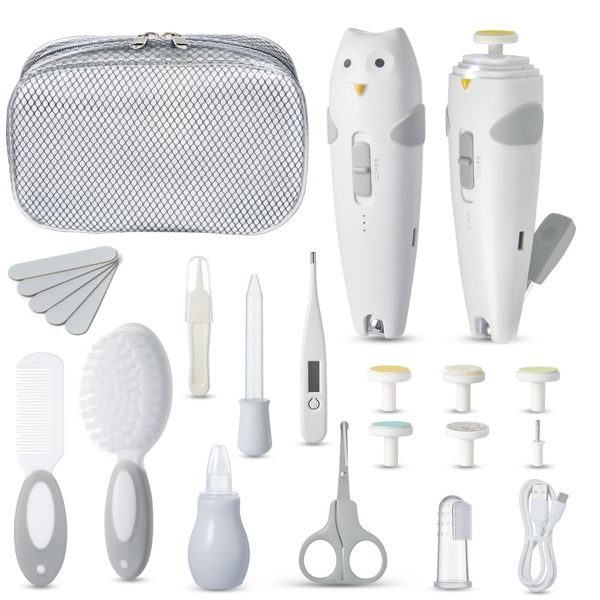 Lictin Set para Cuidado del Bebé-26 en 1 recargable cortaúñas eléctrico para bebé set, Lima de uñas para bebés con iluminación automática, Portátil Kit de Aseo para Bebés, ¡gran idea de regalo
