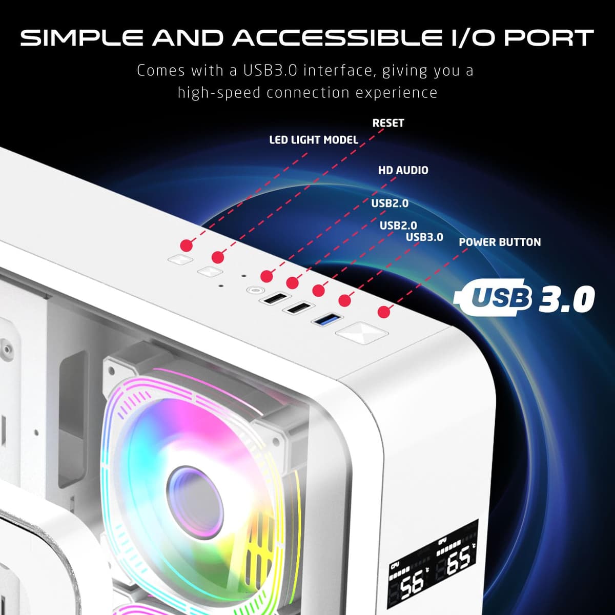 GAMEON GO-INFINITY-A Gaming PC Case ATX Mid Tower | 4 ARGB PWM Fans, Tempered Glass, 360mm Radiator, High Airflow, Wide Compatibility | White — view 3