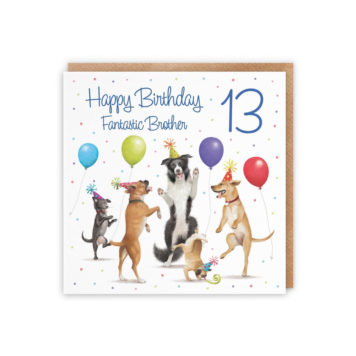 Hunts England 13th Brother Birthday Card - Dancing Dogs - Fantastic Brother - Age 13 - Boy's 13th Birthday Card - Milo's Gallery - Funny — view 3
