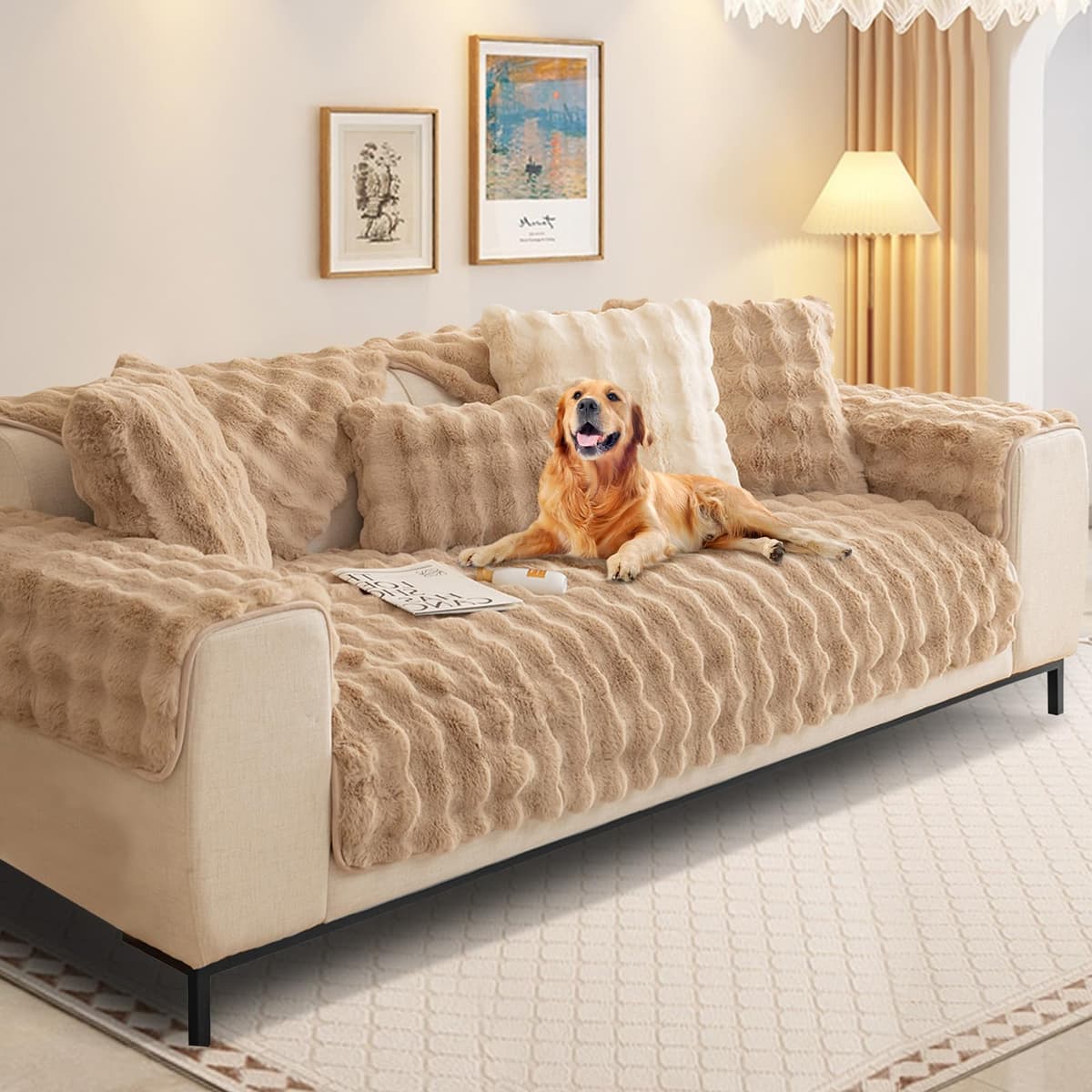 SHANNA Thick Rabbit Plush Sofa Cover 1 2 3 Seater, New Universal Non-Slip Corner Sofa Cover L Shape Super Soft Faux Fur Sofa Slipcovers for Living Room(Grey, 70 * 180cm Seater Cover) — view 35