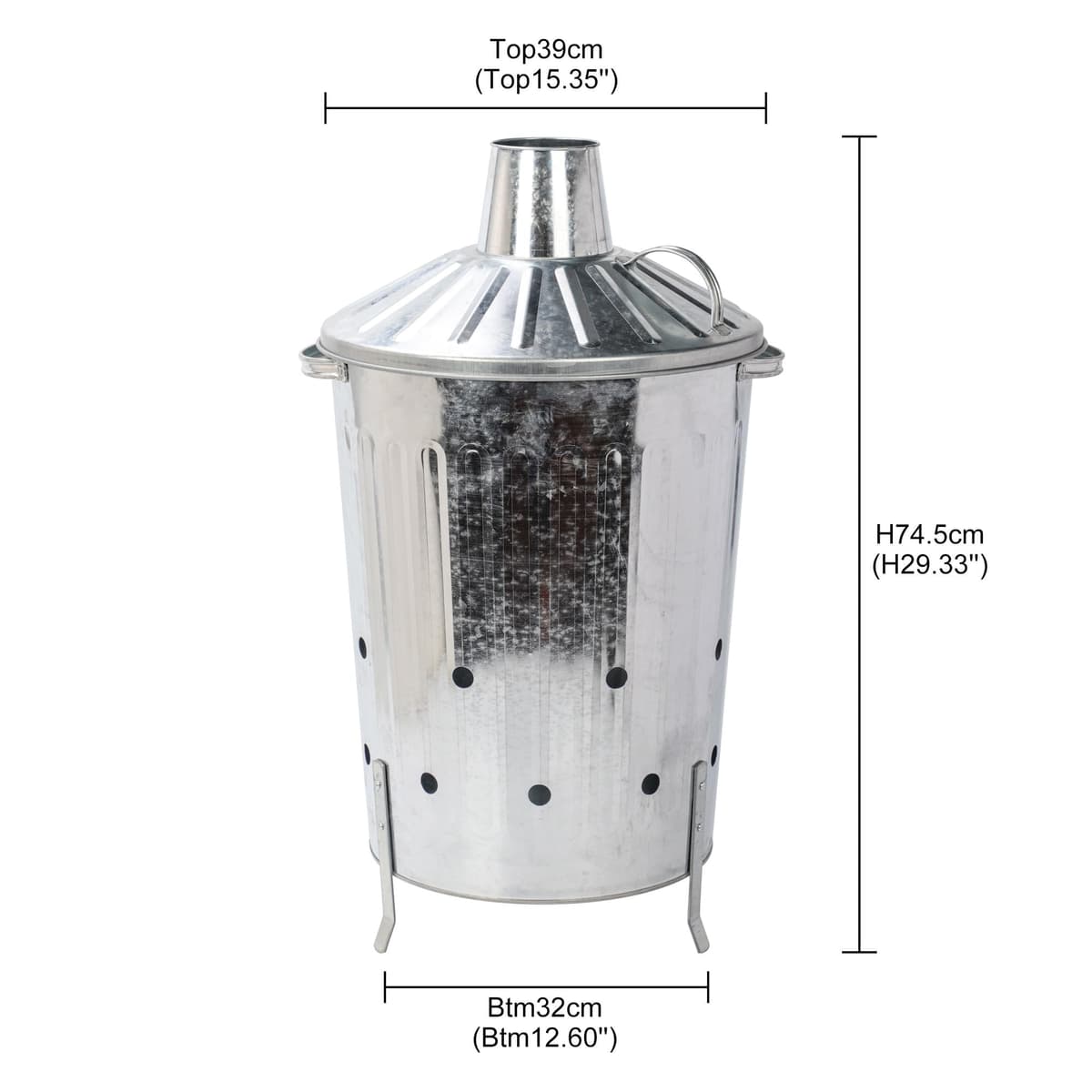 CrazyGadget® Small Medium Large Extra Large Galvanised Metal Incinerator Fire Burning Bin with Special Locking Lid (60 Litre) — view 2