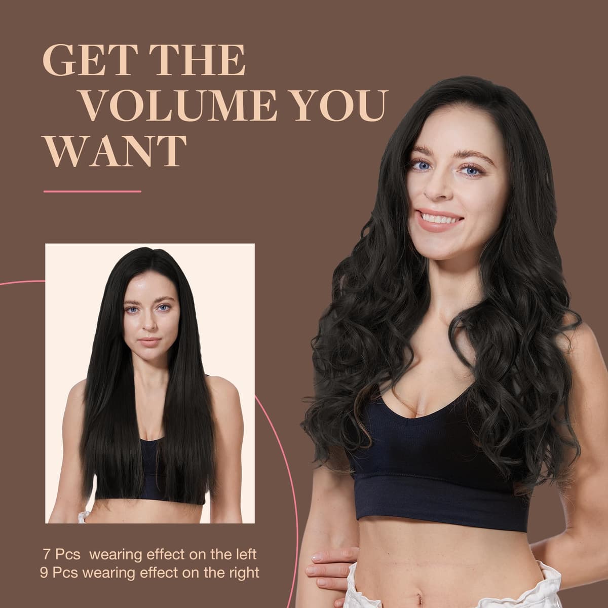 GOO GOO Clip in Hair Extensions Human Hair, 18inch 150g 9Pcs, #2 Dark Brown, Hair extensions for women, Human Hair Extensions Clip in — view 323