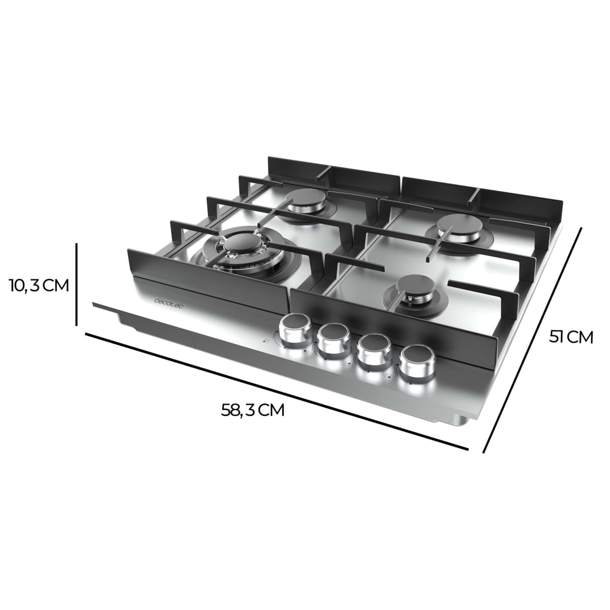 Cecotec Placa de Gas 4 Fuegos Bolero Squad G 4400F Inox. 8kW, Acero Inoxidable, Parrillas Hierro Fundido, Quemador WOK Triple Corona, Encendido Electrónico, Seguridad en Válvulas, Accesorio de Gas — view 2