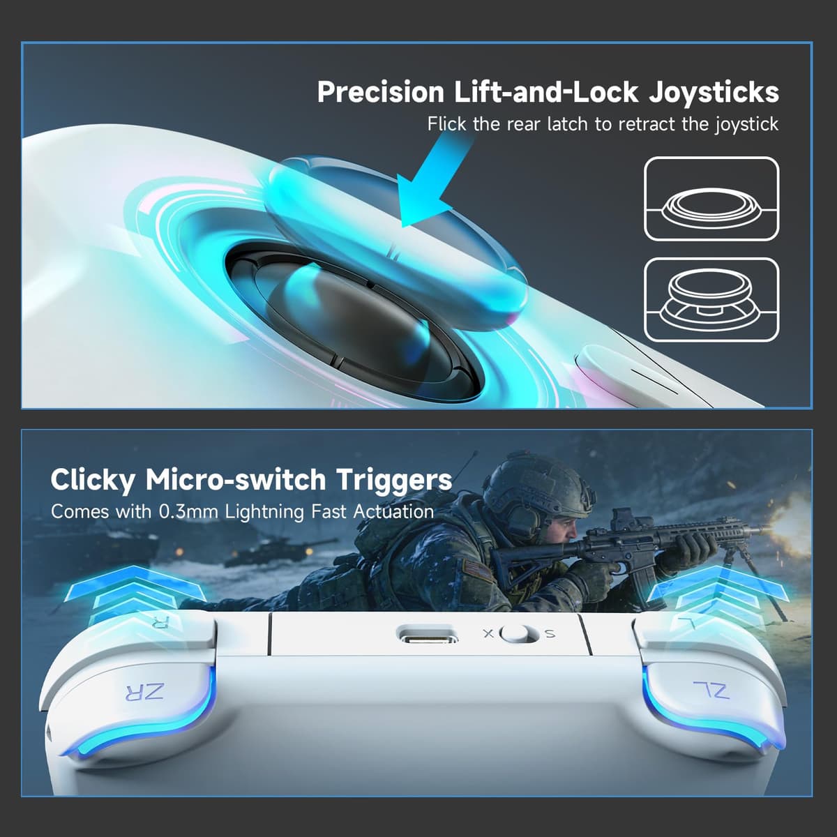 AceGamer Pocket Controller, Mando inalámbrico para Switch/PC/iOS/Android, minicontrolador con Joystick, Turbo, Sensor giroscópico de 6 Ejes y activación con un Solo botón（Blanco） — view 2