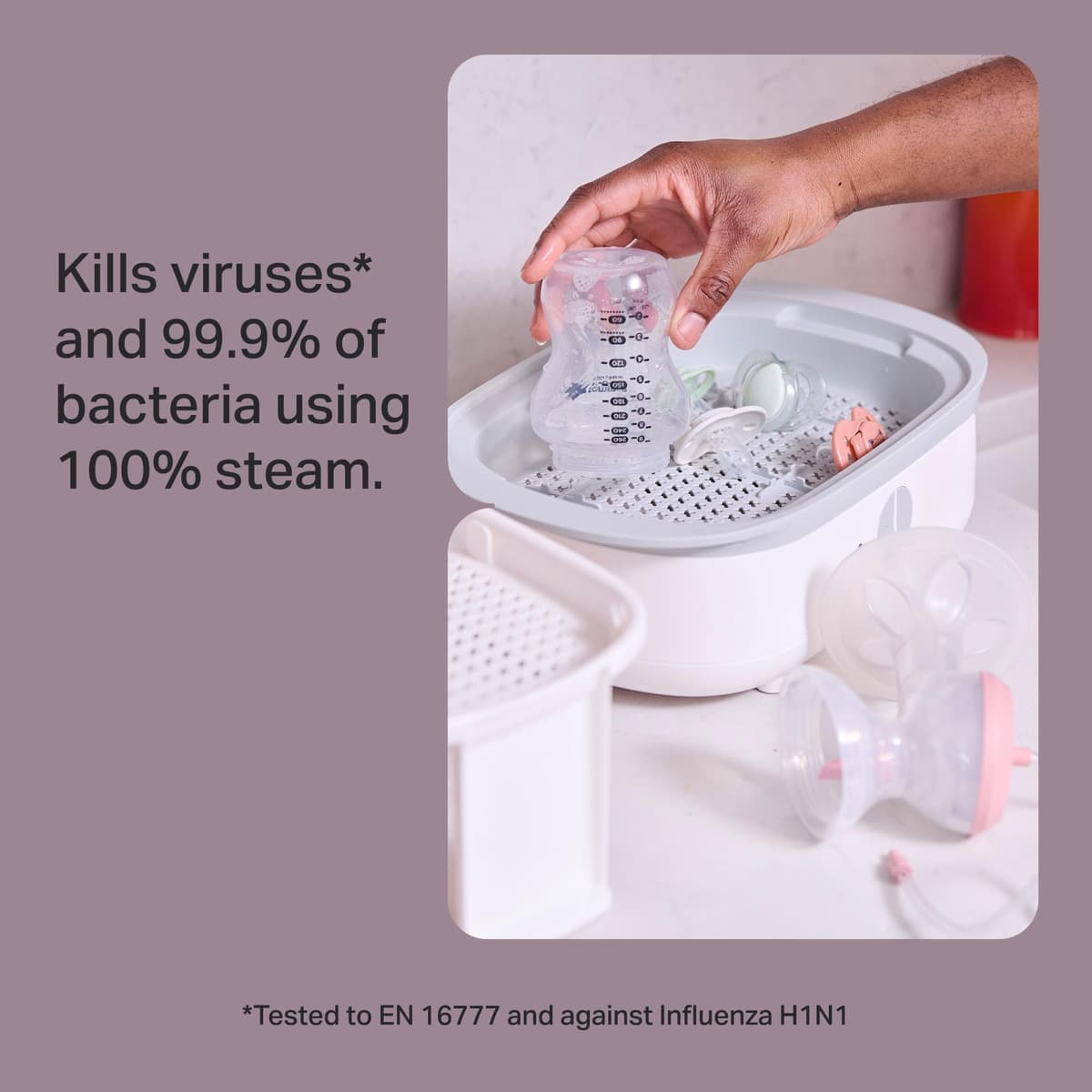 Tommee Tippee Supersteam Electric Steam Steriliser, Black, for Baby Bottles, Soothers and Feeding Accessories, Kills Viruses* and 99.9% of Harmful Bacteria, 5-Minute Sterilisation Cycle — view 2