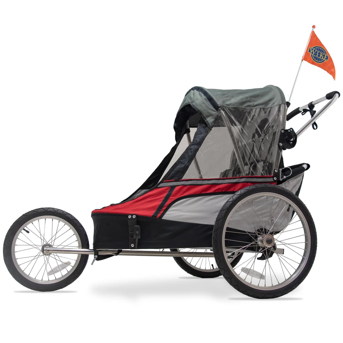 Wike Premium Double Bike Child Trailer - Red/Grey (Walk + Jogging)