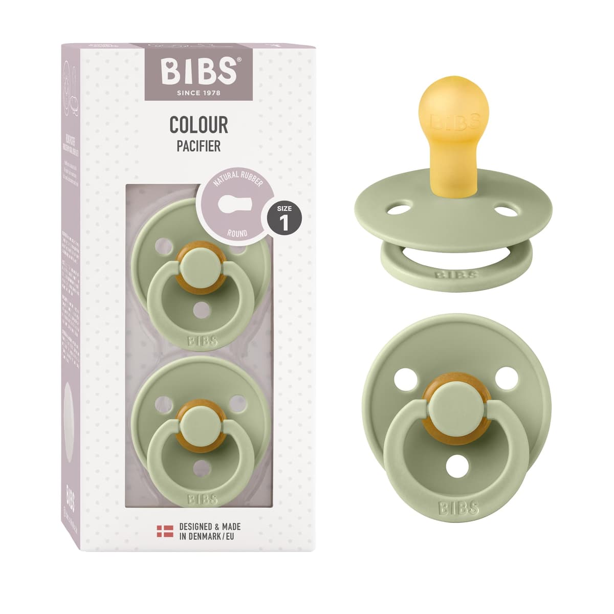 BIBS Colour Soother 2-Pack, BPA Free Dummy Pacifier, Round Nipple. Natural Rubber Latex, Size 2 (6-18 Months), Sky Blue/Steel Blue — view 150