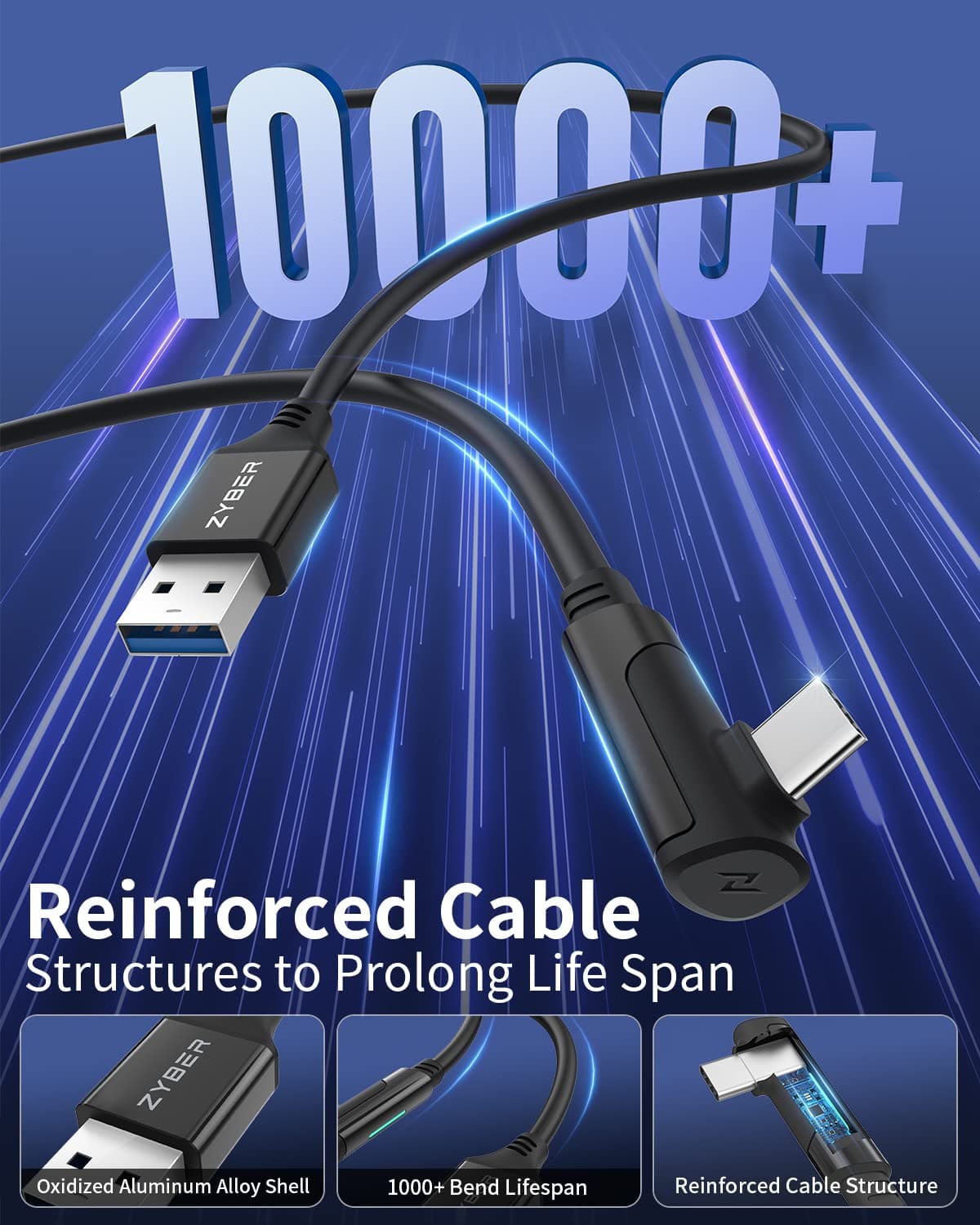 ZYBER Cable de Enlace 5M para Oculus Quest 2 y Pico 4, Quriculares VR para PC de Juegos Meta Quest Pro 2/1, Cable USB 3.0 a USB C de Alta Velocidad para PC VR y Steam VR (Blanco) — view 2