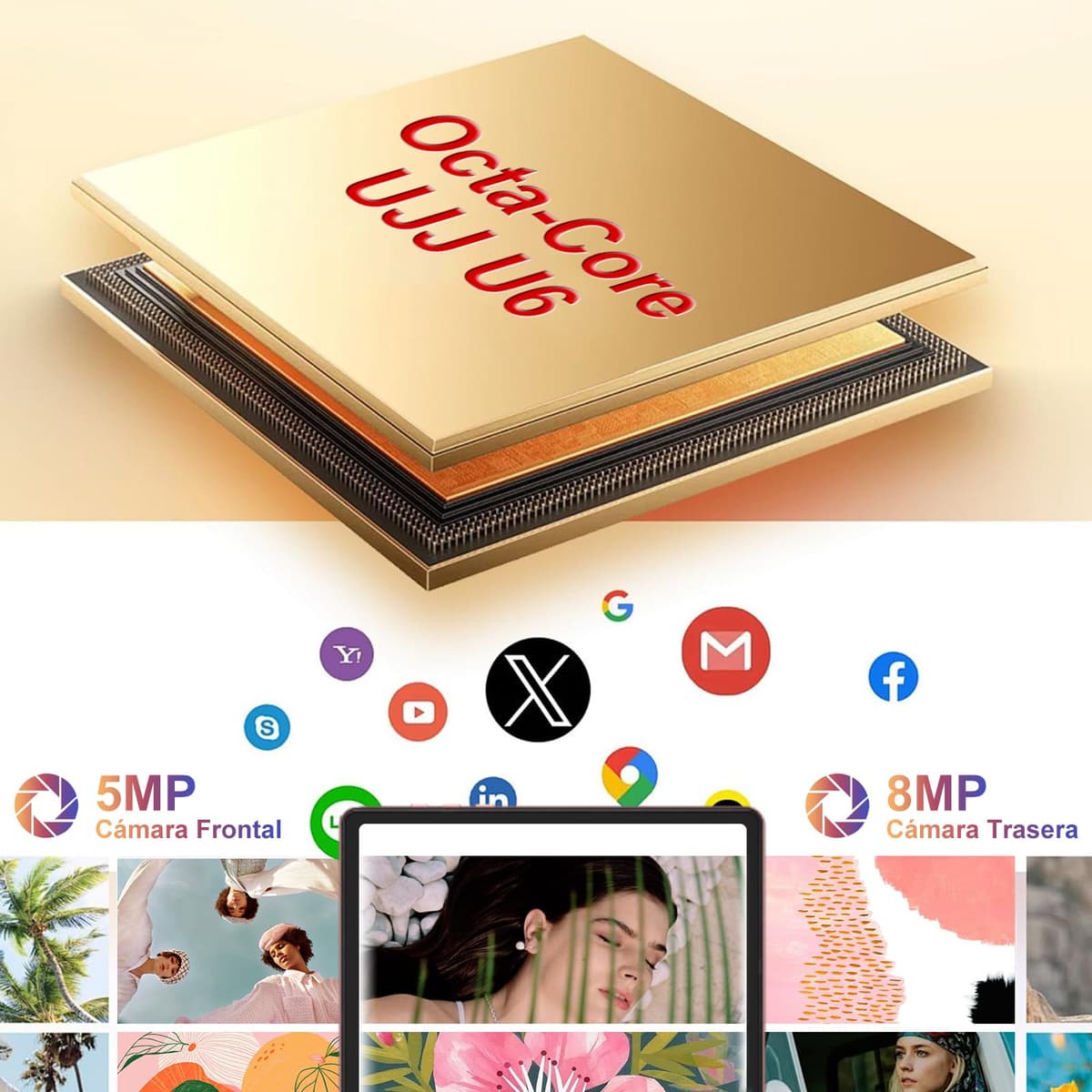 Gemini AI Tablet Android 10 Pulgadas, 64GB ROM + 2TB TF, Octa-Core, 5G WiFi, Widevine L1, GMS, Bluetooth 5.0, 5MP + 8MP, 3.5mm Audio, 1280 * 800 FHD IPS, Tablet con Teclado + Ratón + Protectora, Rose — view 5