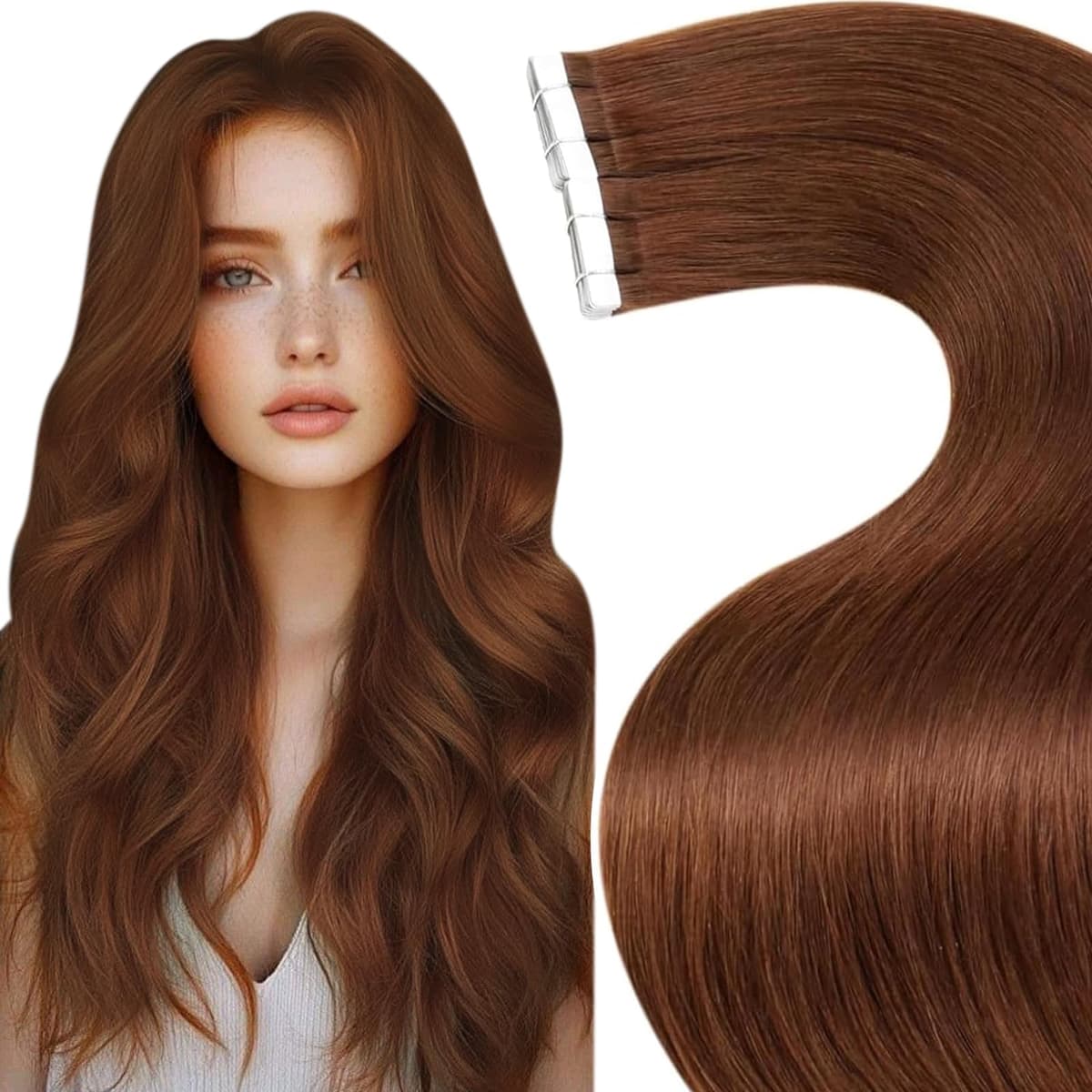 LaaVoo Tape in Hair Extensions Human Hair Blonde Tape Hair Extensions Real Human Hair Invisible Tapes Remy Straight Balayage Brown to Blonde Hair Double Sided Tabs 20pcs 50g 16 Inch #8/18/60 — view 50