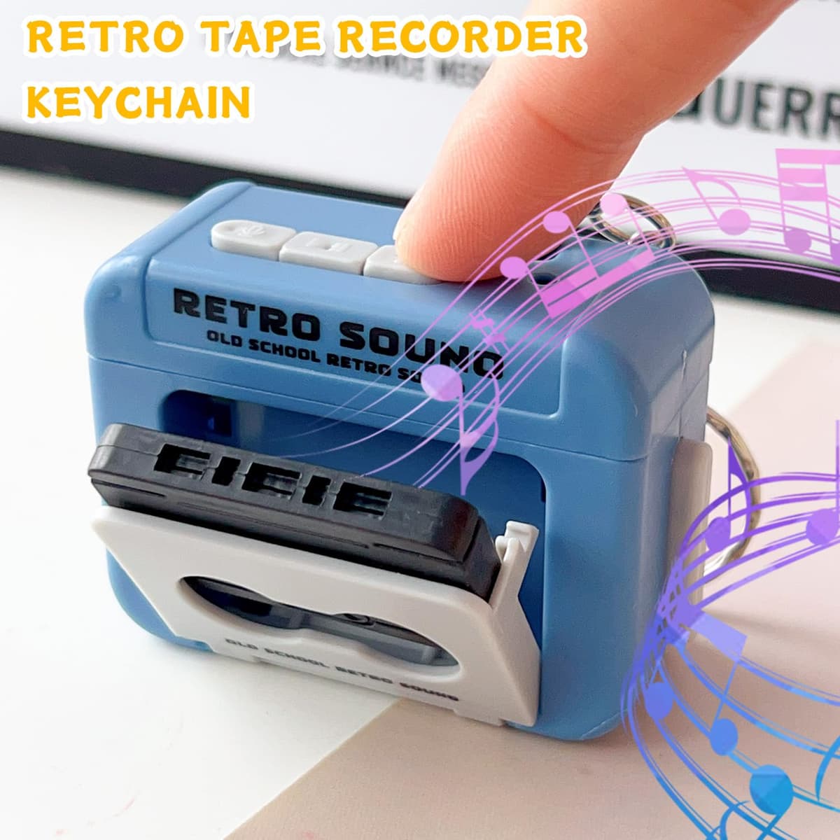 1PCS Retro Recorder Key Ring Funny Music Box Pendant Charm Recordable Tape Recorder Keychain Gift,5.5 * 4.1 * 2.2cm — view 3