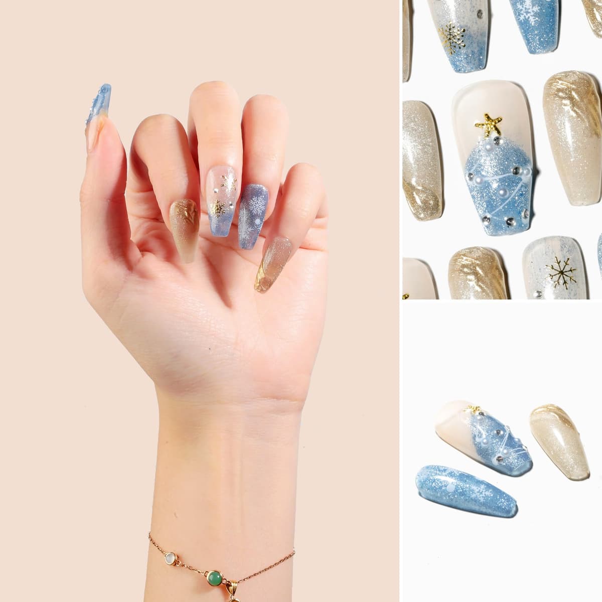 Sun&Beam Nails Handmade Press On Nail Long Coffin Ballerina Pink Flower Acrylic Fake Tip 3D Design Art Charms Cute with Storage Box 10 Pcs (S) — view 145