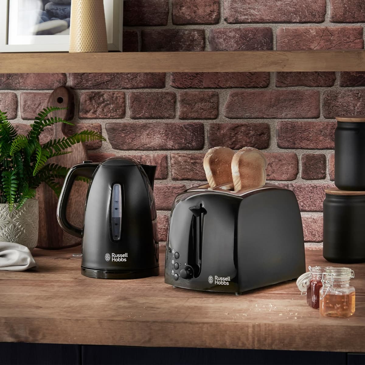 Russell Hobbs Textures 2 Slice Toaster (Extra Wide Slots, 6 Browning levels, Frozen, cancel & reheat function with indicator lights, Removable crumb tray, 850W, Black matt & high gloss finish) 21641 — view 2