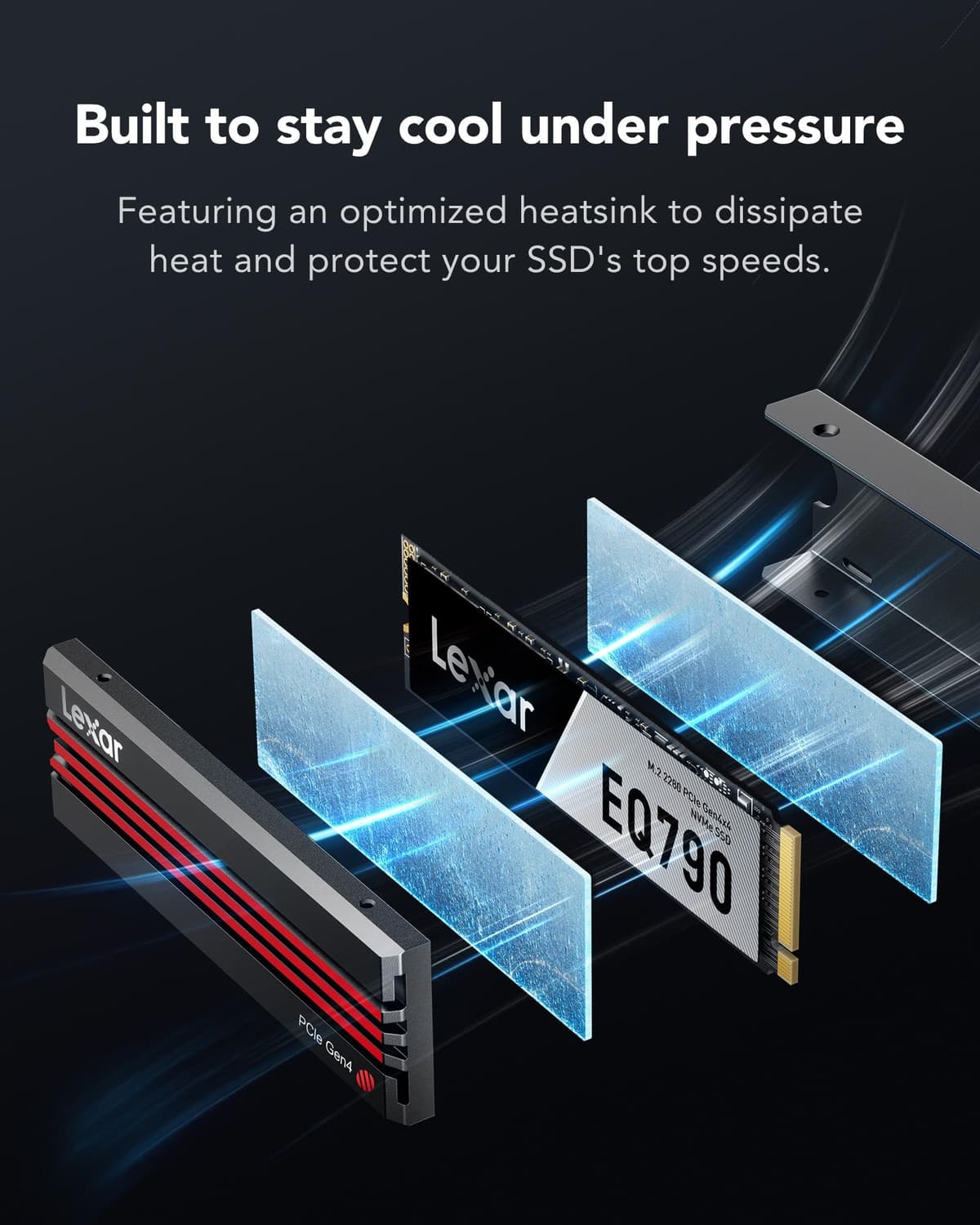 Lexar EQ790 1TB SSD with Heatsink M.2 2280 PCIe Gen4x4 NVMe 1.4, Blazing Speeds Up to 7000MB/s Read 5000MB/s Write for Intense Workloads & PS5 PC Gaming, High Performance Internal Solid State Drive — view 5