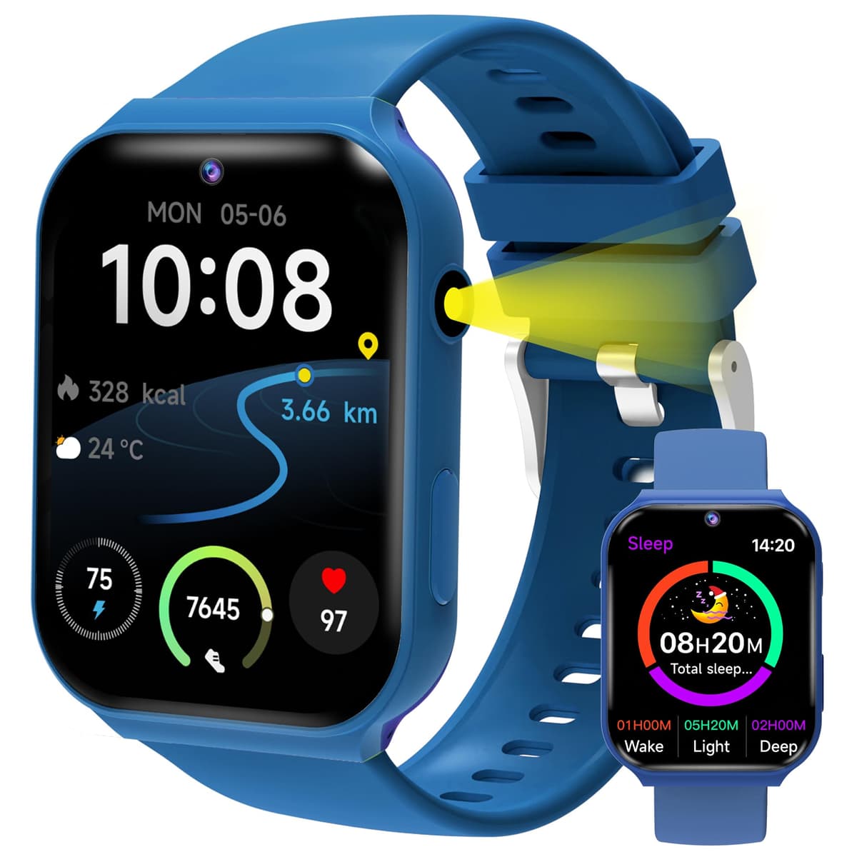Kids Smart Watch with 18 Educational Games, Sleep Tracker & Camera - 1.83 Inch Touch Screen Fitness Tracker with Pedometer, Alarm, Flashlight for Boys and Girls