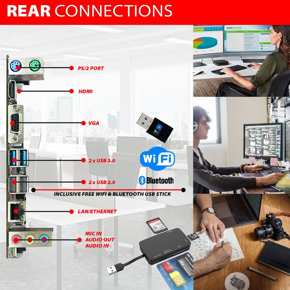 Intel i7 - Computadora Multimedia Business Office con 3 años de garantía | 32 GB RAM | 1000 GB SSD | USB 3.0 | Windows 11 Prof. 64-bit | WiFi 600 y Bluetooth 5 — view 3