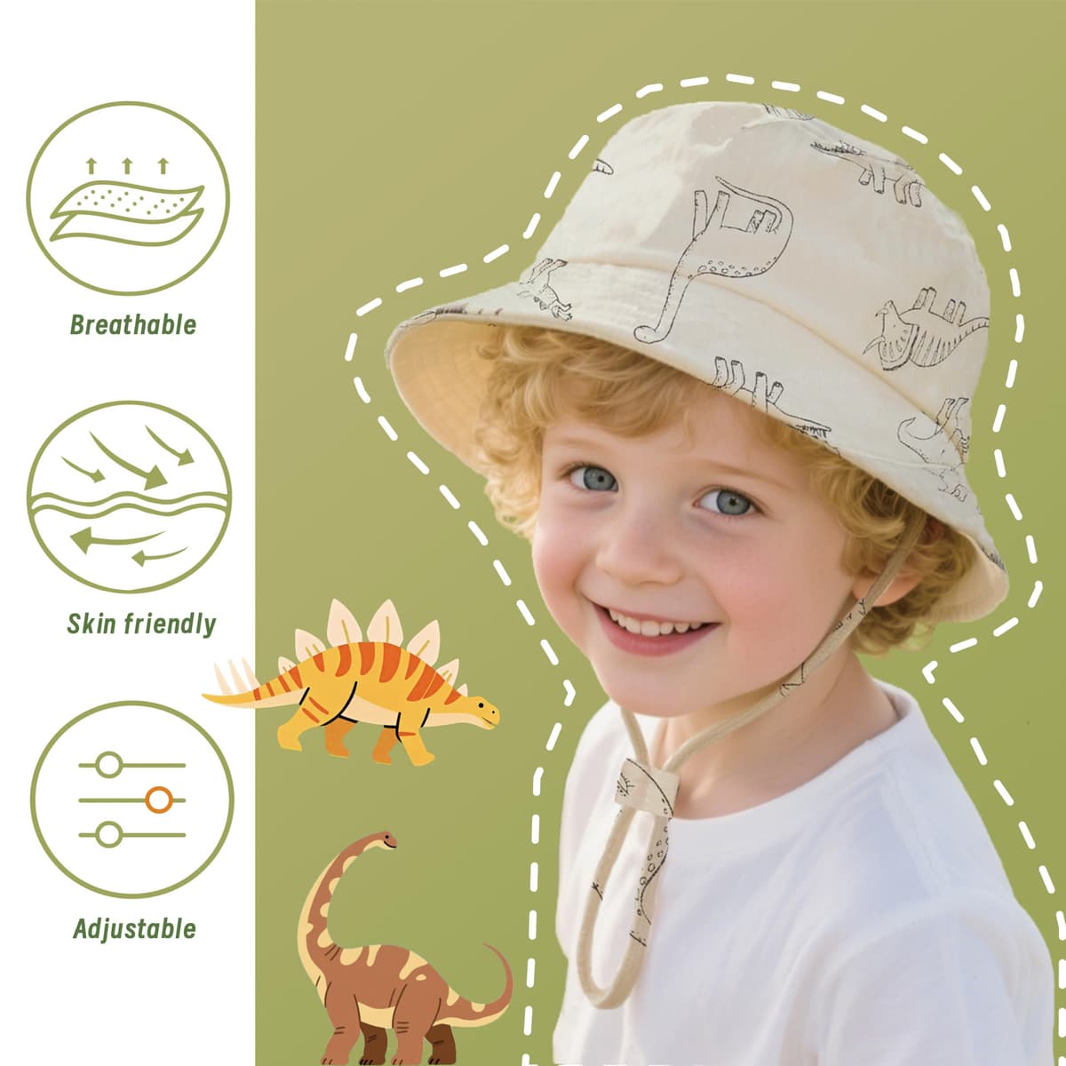 YMYDYFC Baby Sun Hat Toddler Summer UPF 50+ Sun Protection Baby Boy Hats Beach Hats Dinosaur Bucket for Baby Girl Adjustable Kid Cap — view 4