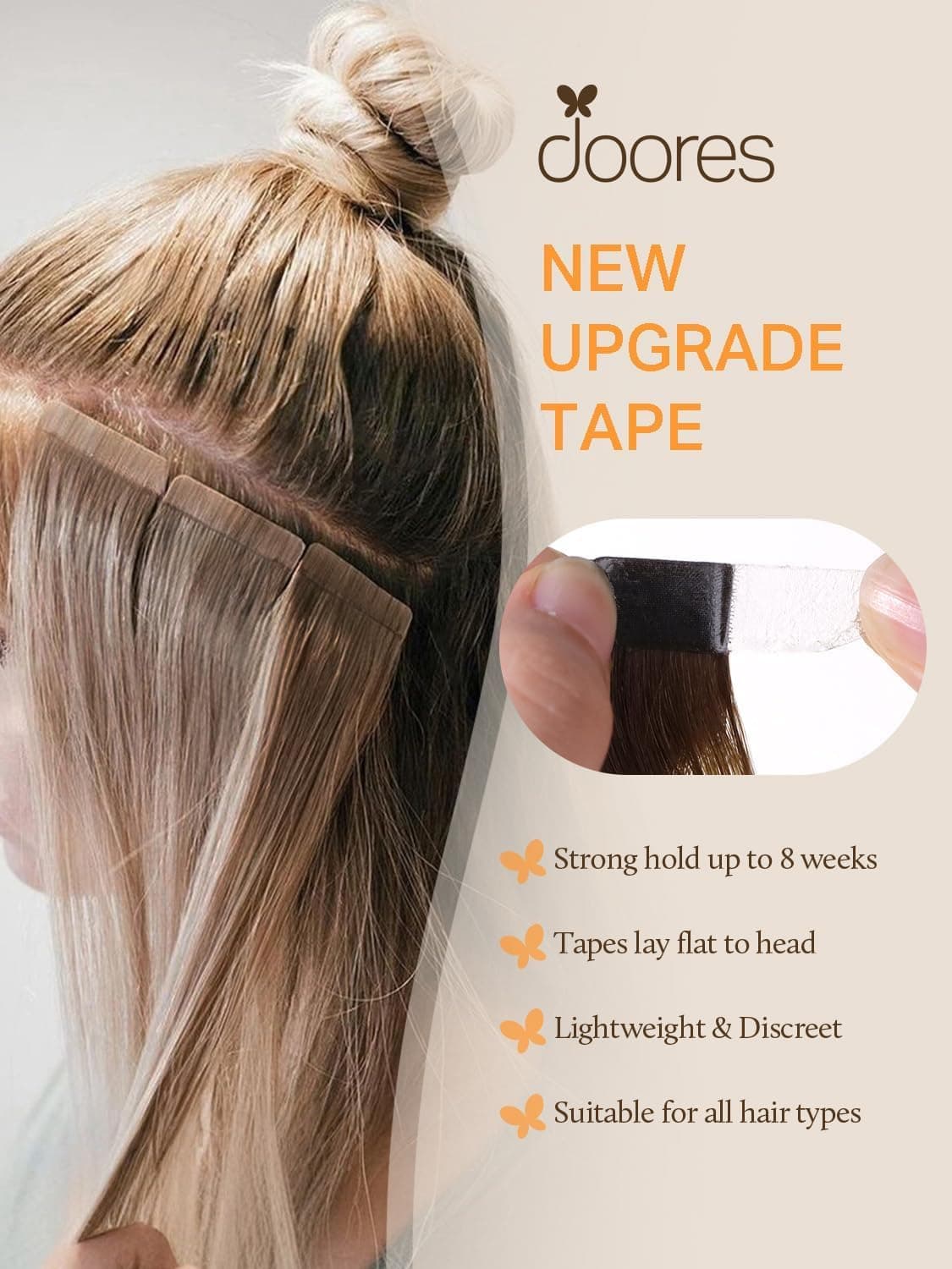 DOORES Tape in Hair Extensions Human Hair Balayage Dark Brown to Chestnut Brown 20pcs 50g 20 Inch Silky Straight Tape in Human Hair Extensions — view 5