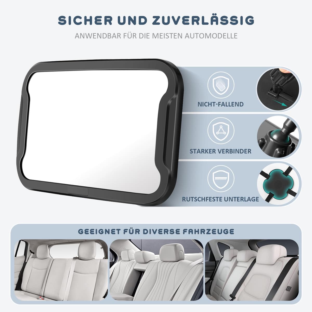 Vinabo Baby Car Mirror, Anti-dropout Baby Mirror with 360° Adjustable Rotation, Unbreakable to Fit All Rear Car Seats Essential Young Parents, 27.5 * 17.5, Black — view 4